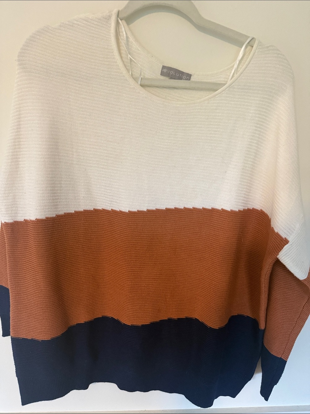 Colorblock Crewneck Sweater in White, Rust & Navy